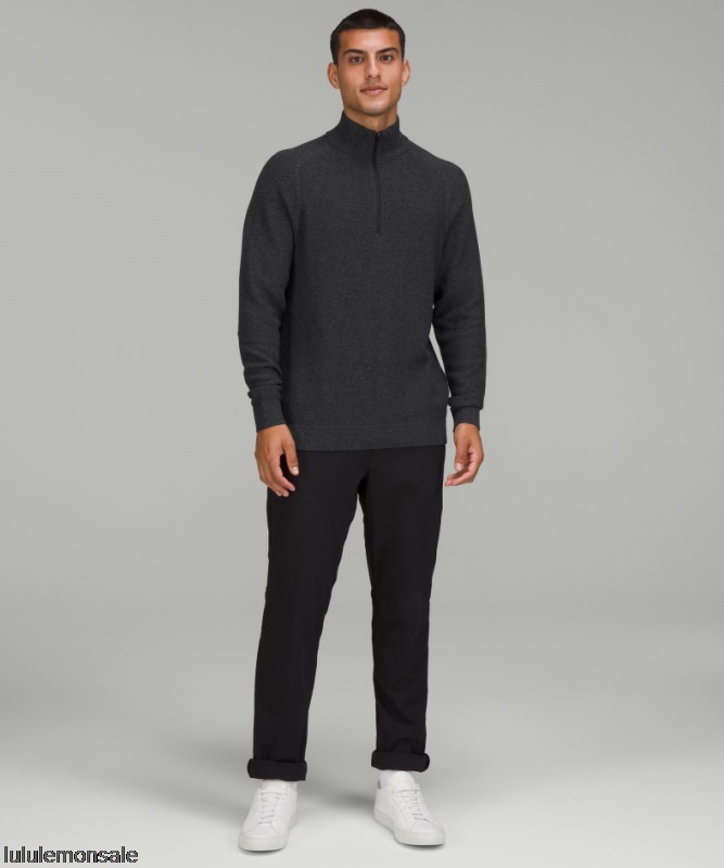 Lululemon Deutschland DELULU938 | Schwarz Meliert Strukturierter Strickpullover Mit Halbem Reißverschluss